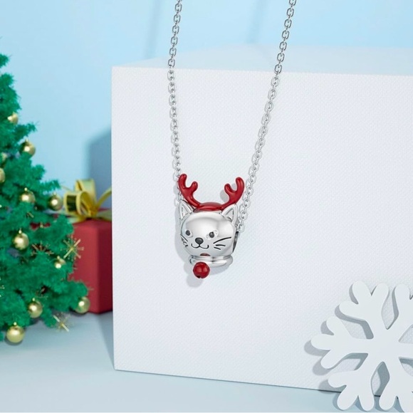 Christmas Cat charm for Pandora bracelet slide charm sterling silver - Picture 2 of 4